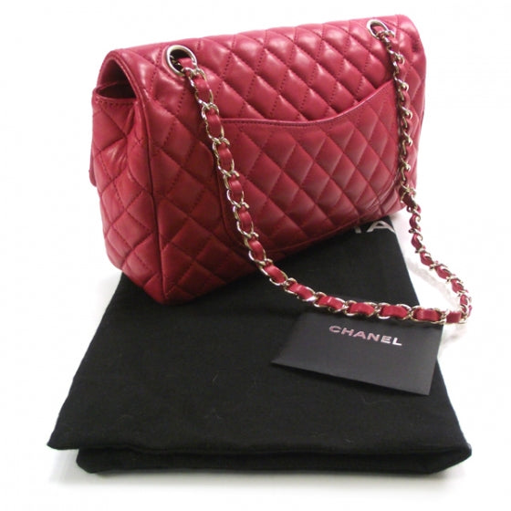 Lambskin Valentine Charms Medium Flap Raspberry Red 10P