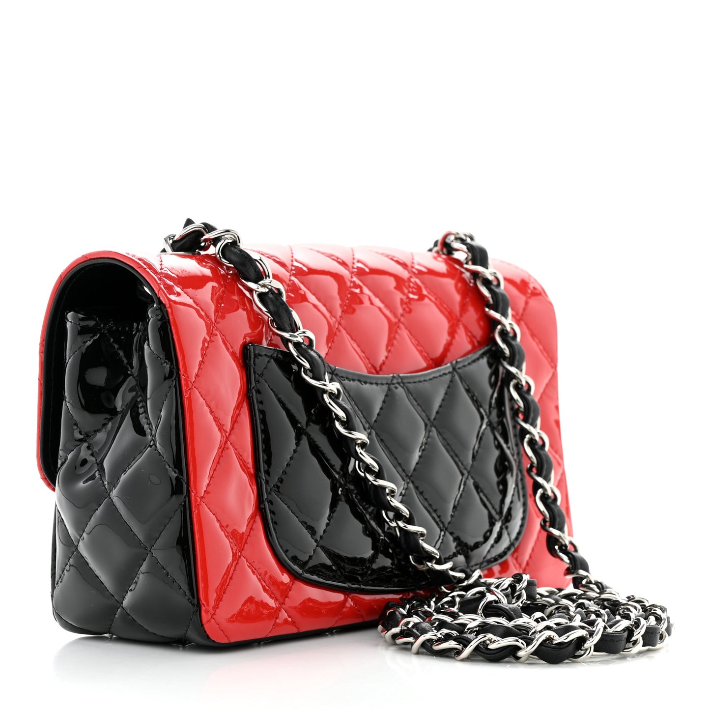 Patent Calfskin Quilted Bi-Color Mini Rectangular Flap Red Black