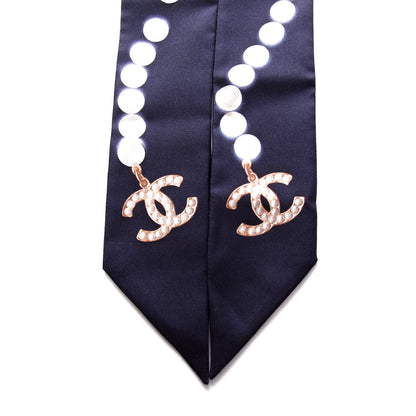 Chanel Silk Pearl CC Slim Bandeau Scarf Navy 2 of 4