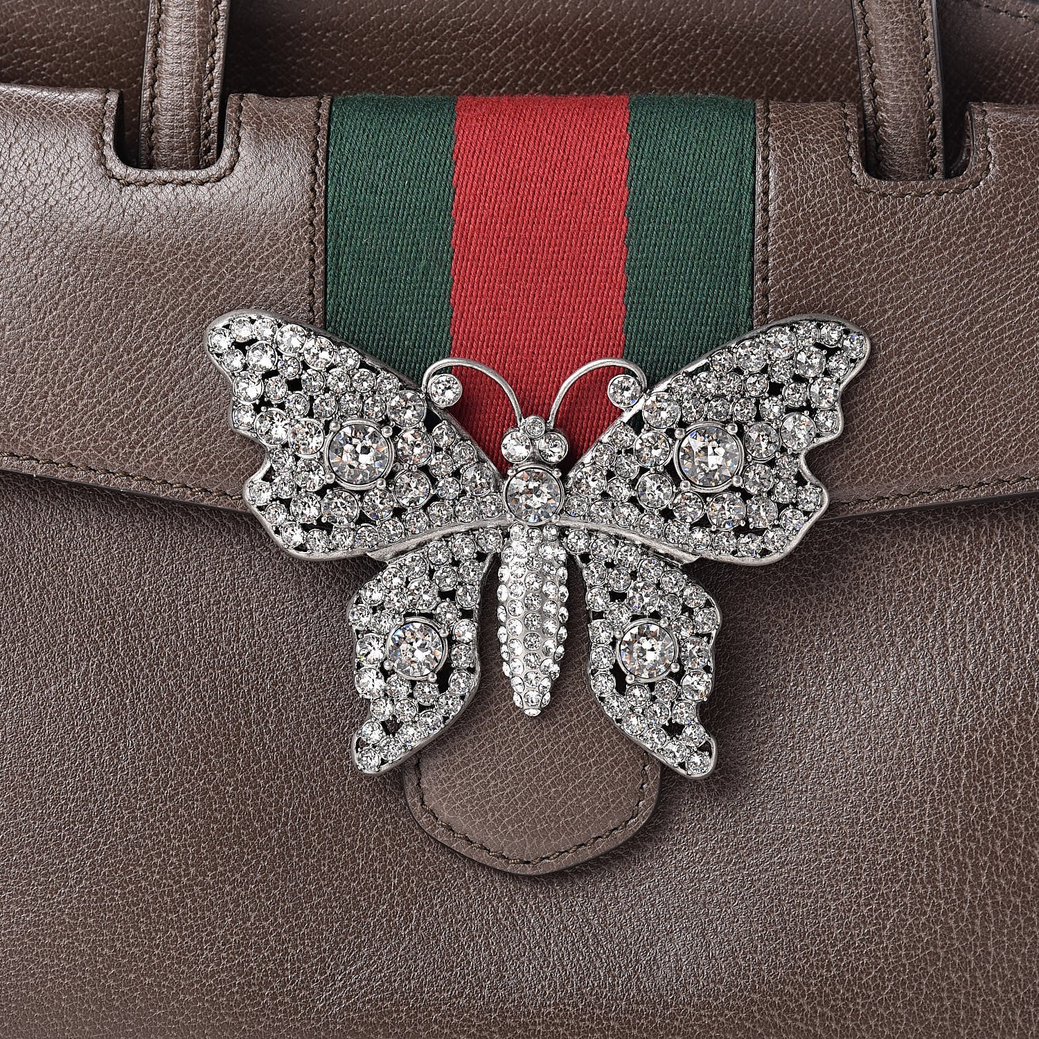 Gucci Textured Calfskin Web Crystal Butterfly Stripe Medium Totem Top Handle Bag New Acero 8 of 11