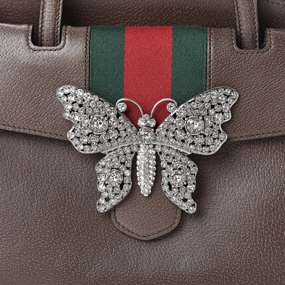Gucci Textured Calfskin Web Crystal Butterfly Stripe Medium Totem Top Handle Bag New Acero 8 of 11