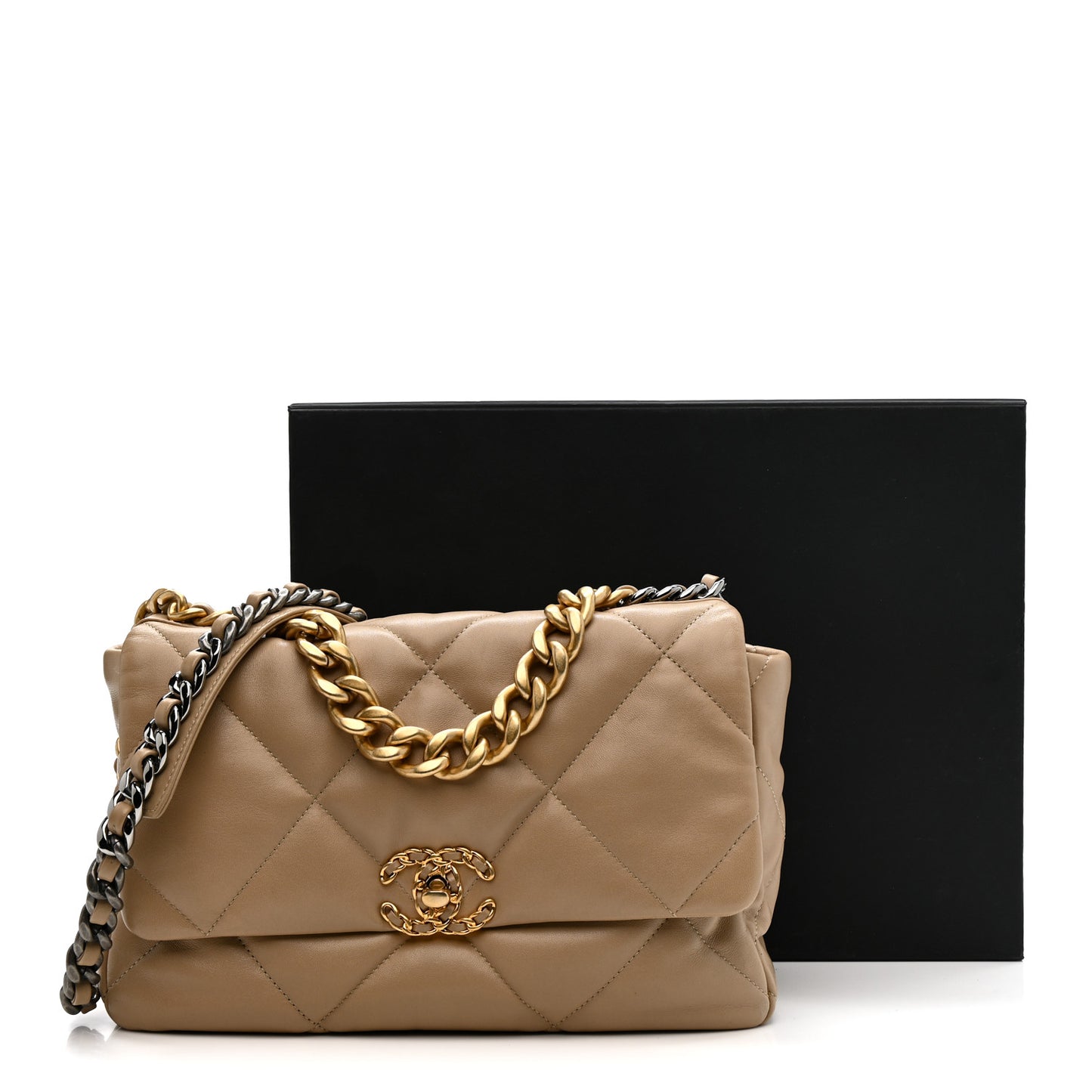 Lambskin Quilted Large Chanel 19 Flap Beige