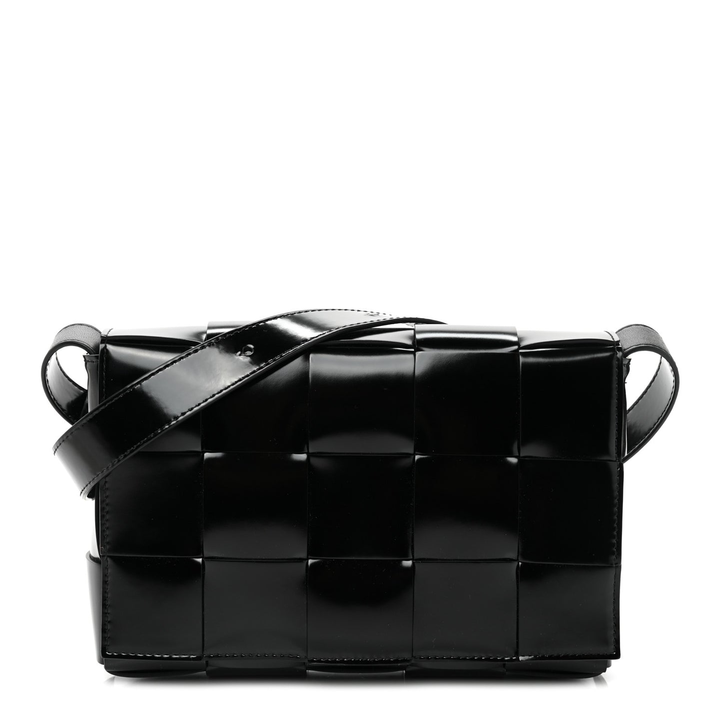 Patent Maxi Intrecciato Cassette Crossbody Bag Black