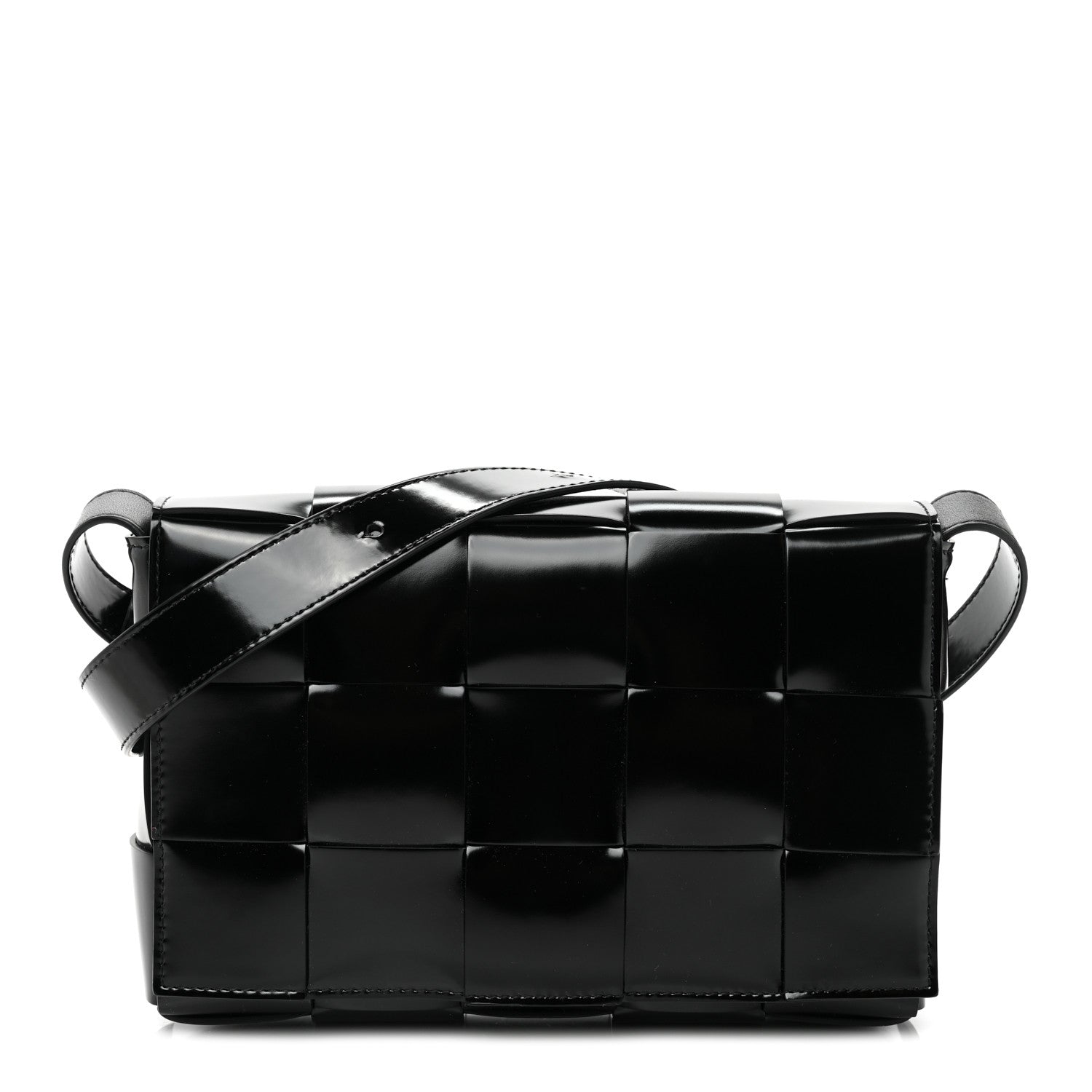 Bottega Veneta Patent Maxi Intrecciato Cassette Crossbody Bag Black 1 of 8