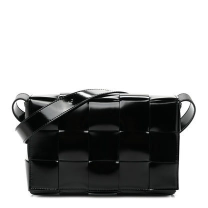 Bottega Veneta Patent Maxi Intrecciato Cassette Crossbody Bag Black 1 of 8