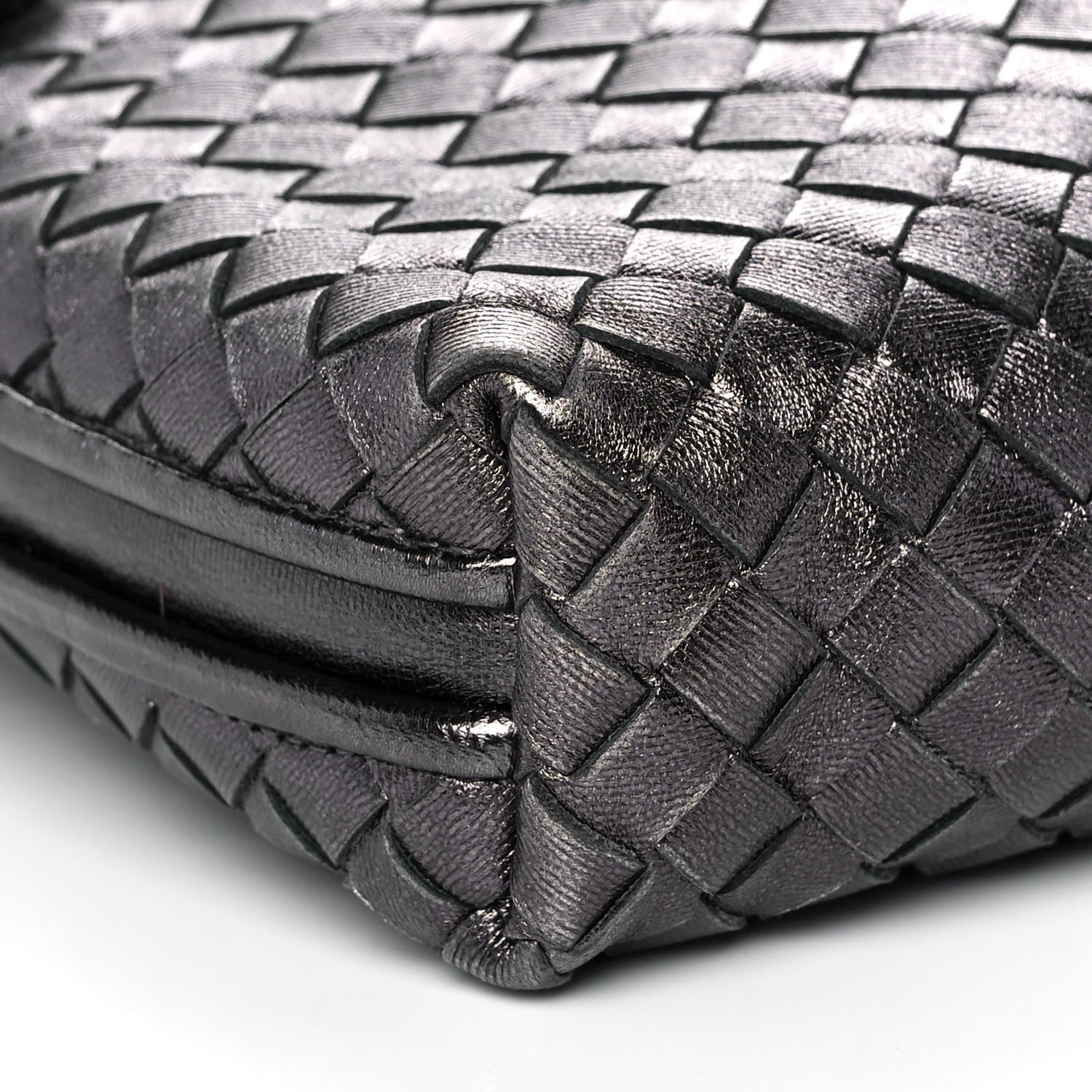 Bottega Veneta Metallic Nappa Intrecciato Nodini Crossbody Messenger Dark Grey 5 of 12