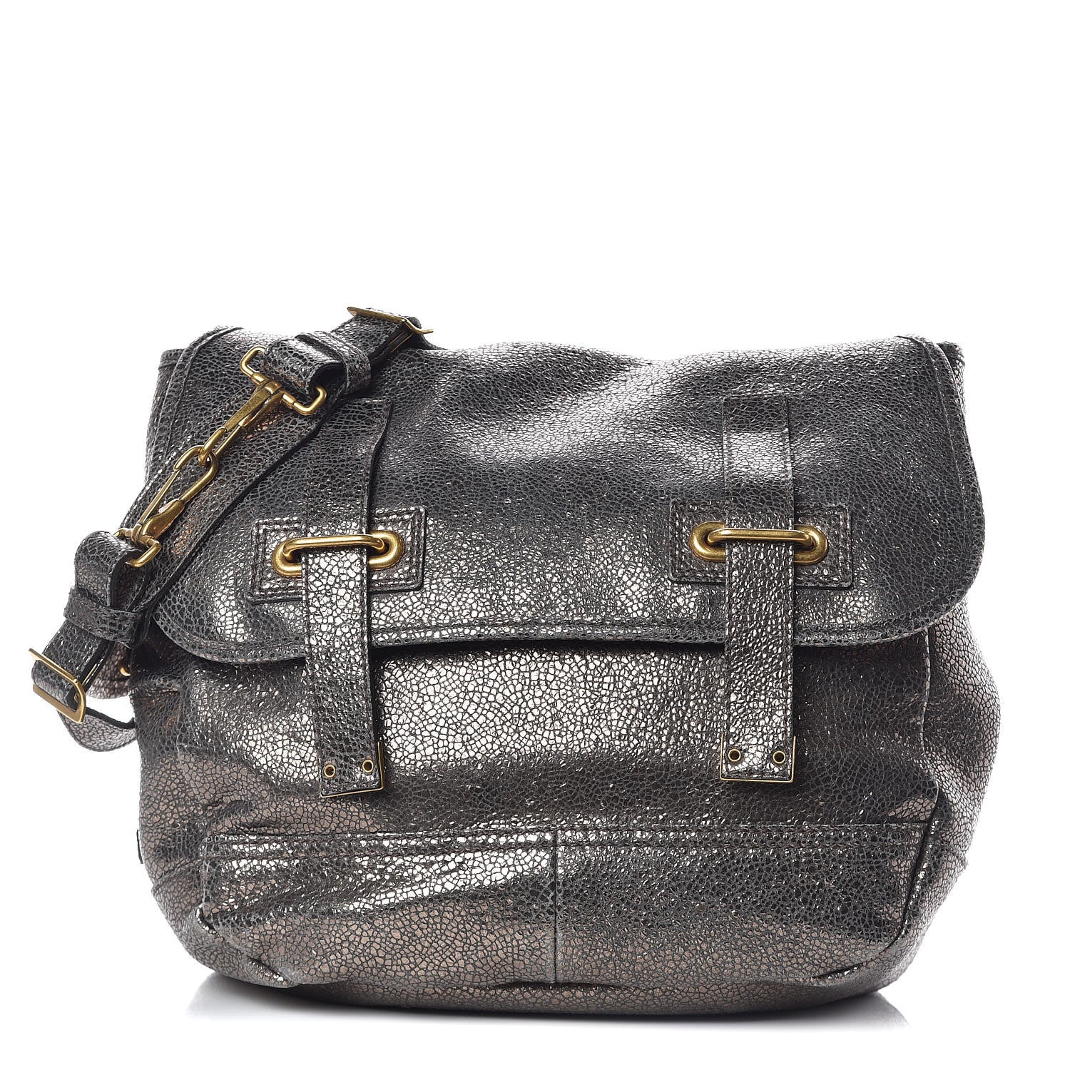 Saint Laurent Metallic Calfskin Large Besace Tote Volcano Silver 1 of 8