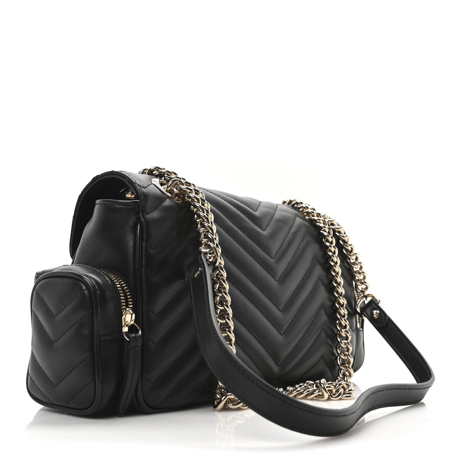 Gucci Calfskin Matelasse Small GG Marmont Multi Pocket Shoulder Bag Black 3 of 10