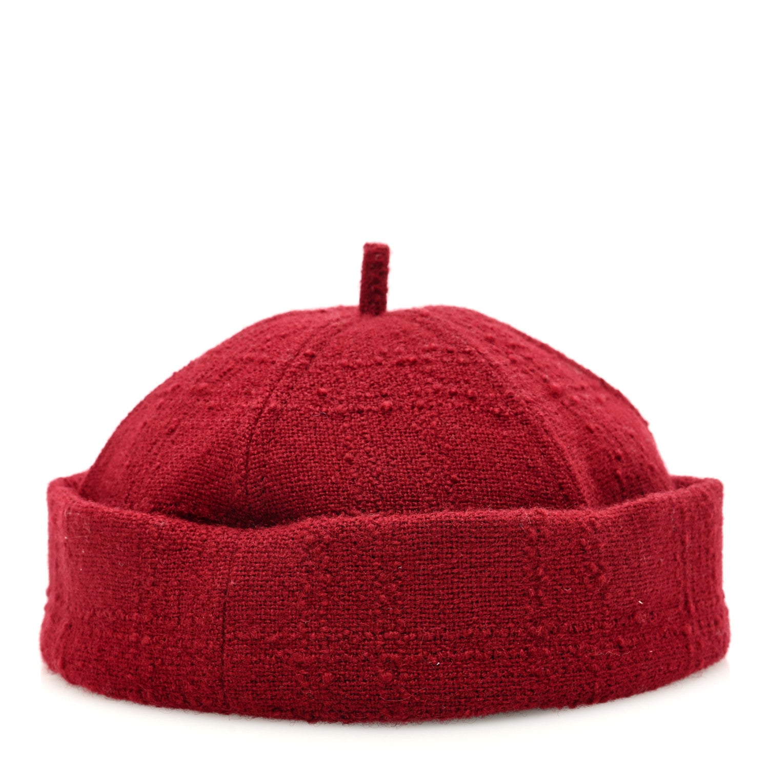 Chanel Wool Tweed CC Beret Beanie Hat L Burgundy 3 of 8