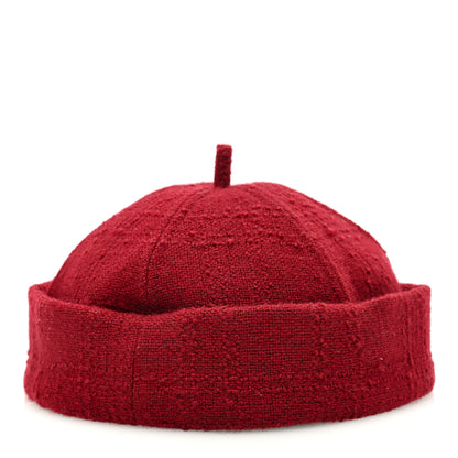 Chanel Wool Tweed CC Beret Beanie Hat L Burgundy 3 of 8
