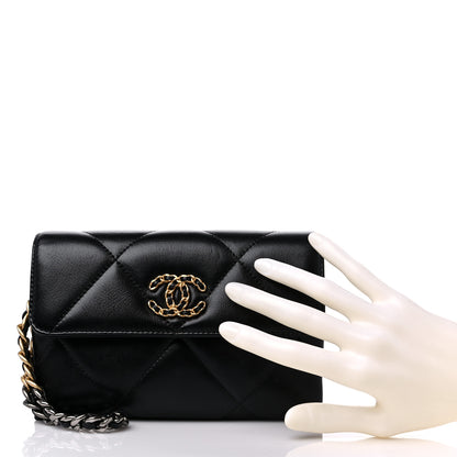 Chanel Lambskin Quilted Chanel 19 Flap Clutch Black 2 of 13