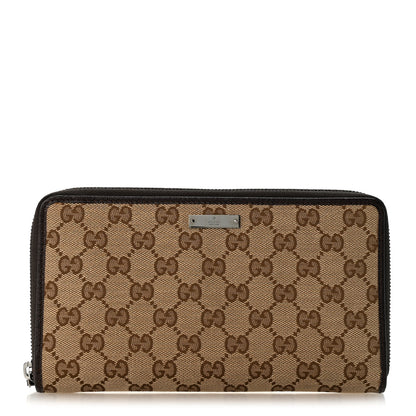Gucci Monogram Metal Bar Zip Around Travel Wallet Dark Brown 1 of 10