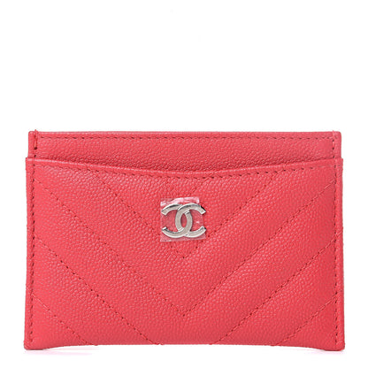 Chanel Caviar Chevron Quilted Card Holder Wallet Dark Pink 1 of 8