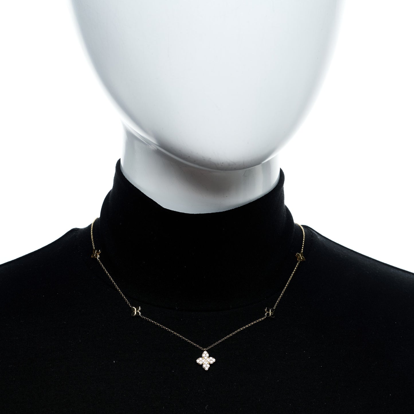 18K Yellow Gold Diamond Princess Flower Charm Station Necklace