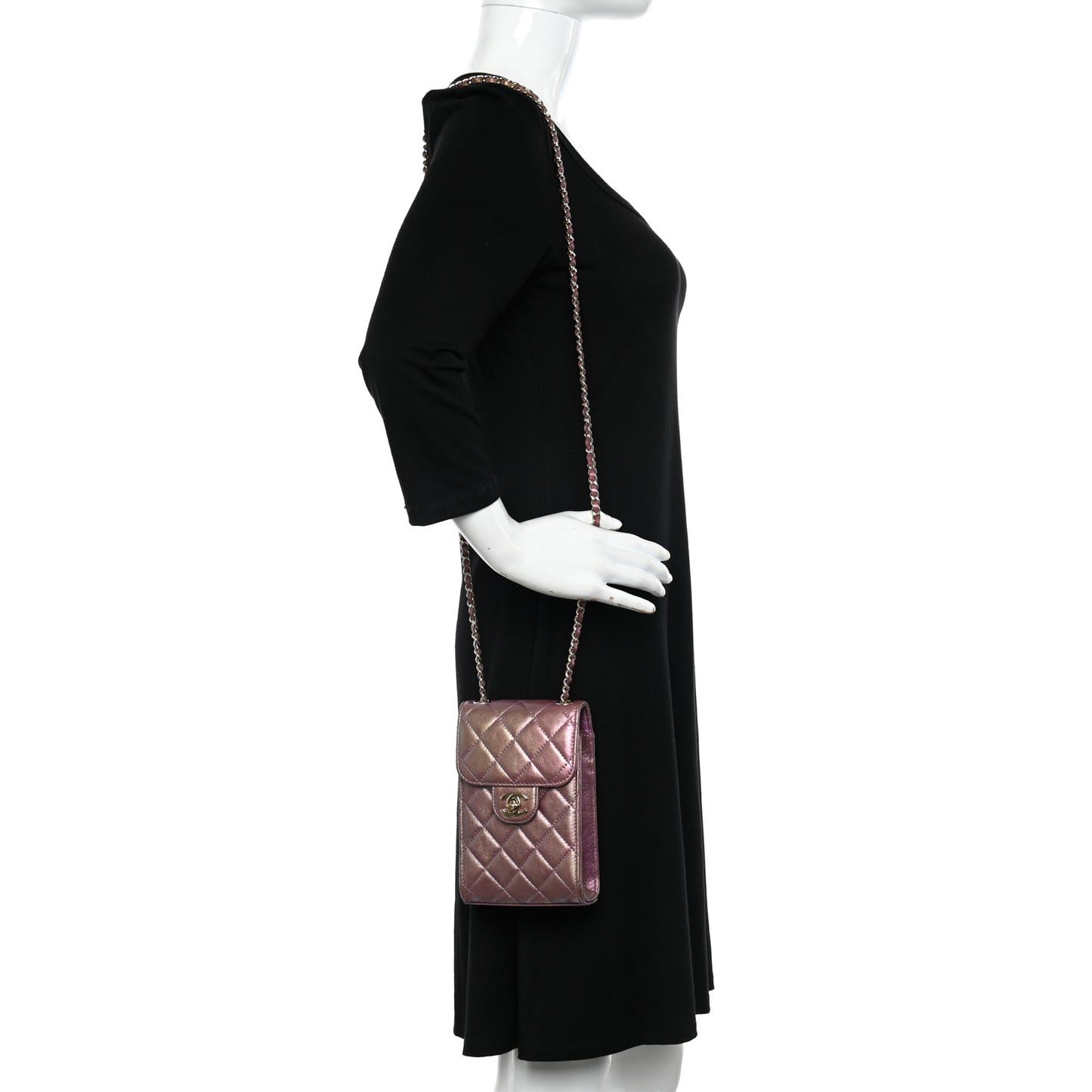 Iridescent Lambskin Quilted CC Phone Holder Purple