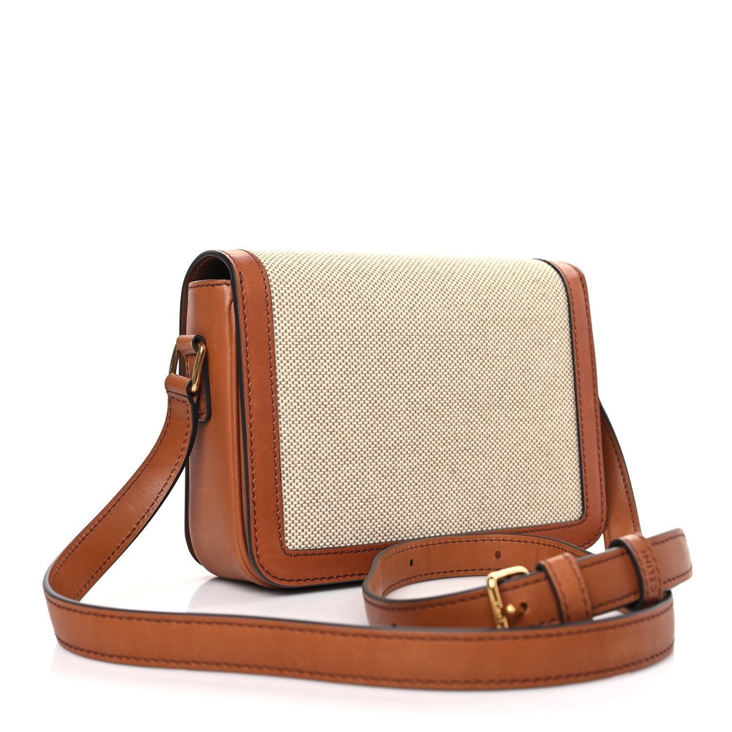 Celine Textile Natural Calfskin Teen Triomphe White Tan 3 of 9