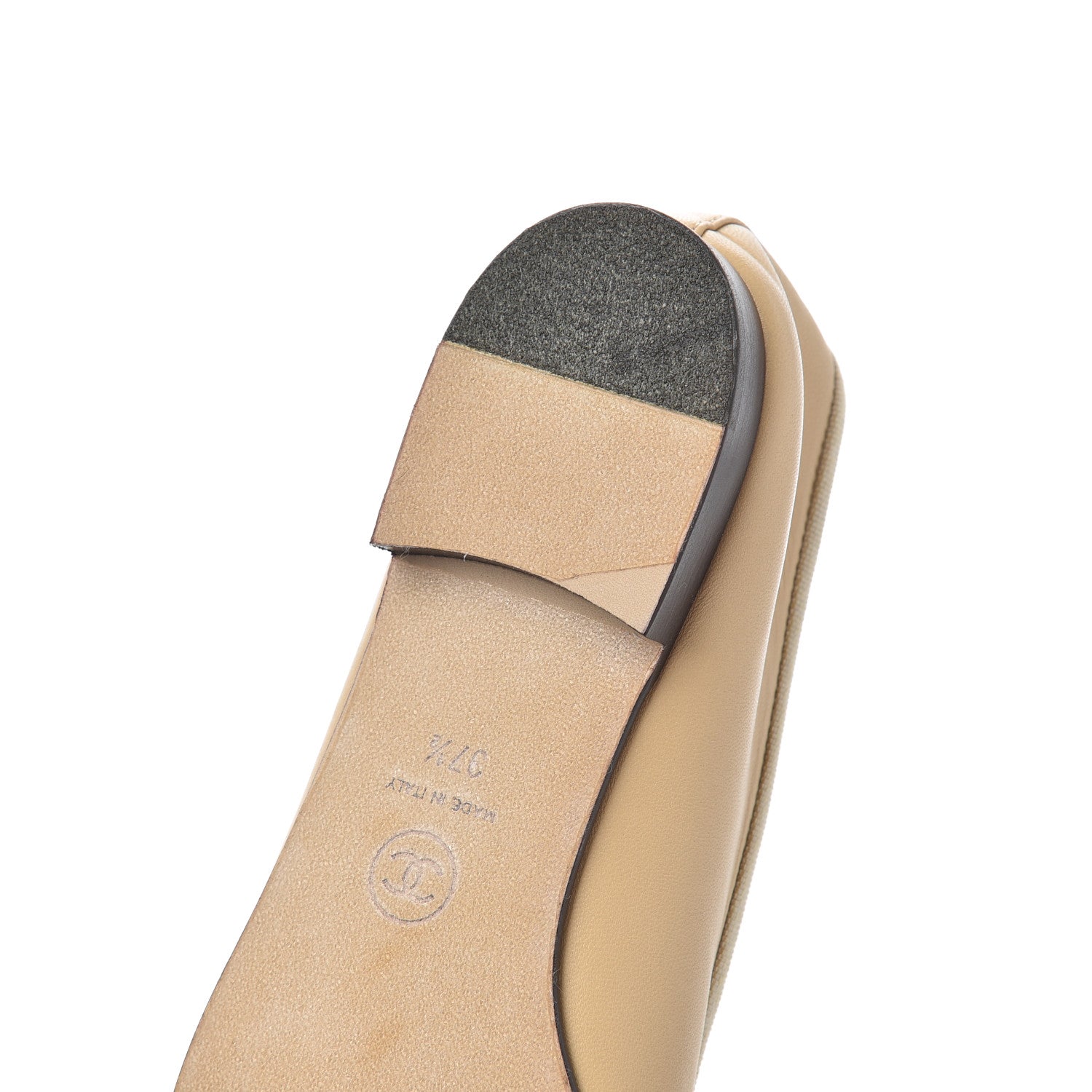 Chanel Lambskin Cap Toe CC Ballerina Flats 37.5 Beige Black 17 of 19