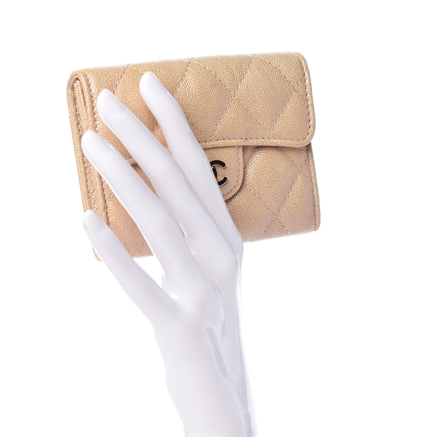 Chanel Iridescent Caviar Quilted Flap Card Holder Wallet Beige 2 of 11
