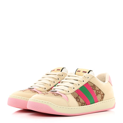 Gucci Calfskin GG Supreme Crystals Web Screener Sneakers 37.5 Beige Ebony Wild Rose 3 of 9