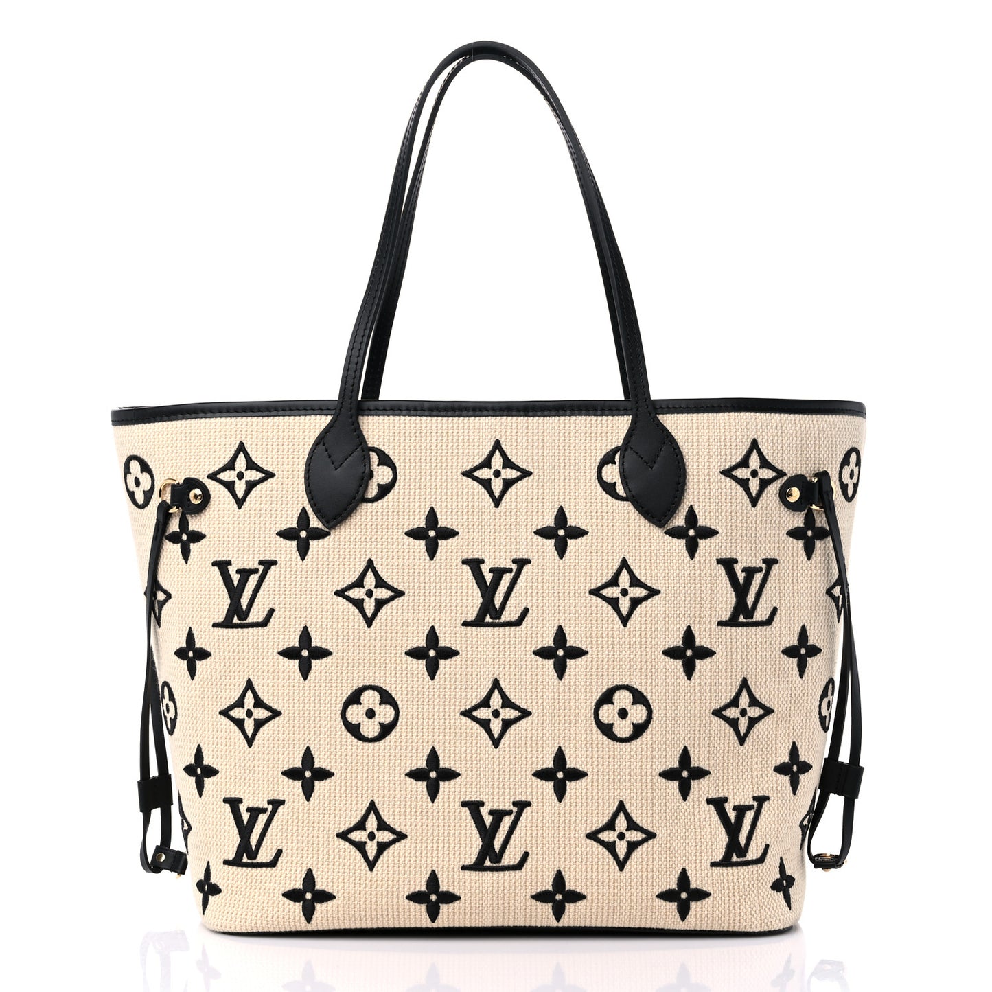 Cotton Monogram Embroidered Neverfull MM Beige Black