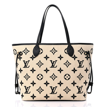 Louis Vuitton Cotton Monogram Embroidered Neverfull MM Beige Black 3 of 9