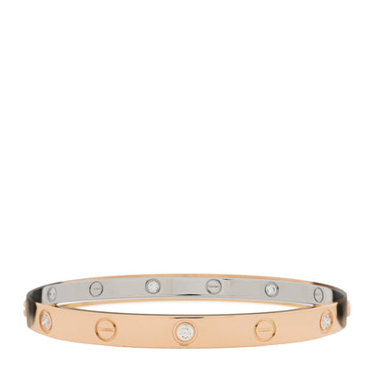 Cartier 18K Pink White Gold 12 Diamond Double LOVE Bracelet 16 1 of 8