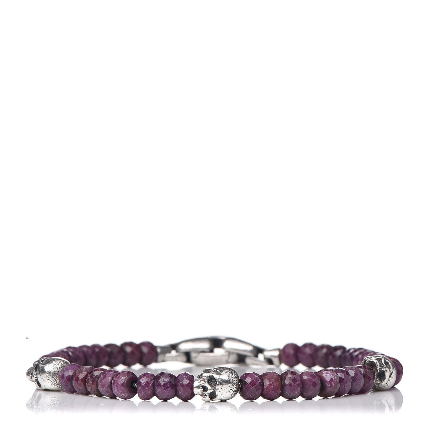 Sterling Silver Ruby 5mm Spiritual Beads Skull Station Bracelet