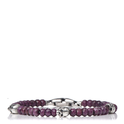 David Yurman Sterling Silver Ruby 5mm Spiritual Beads Skull Station Bracelet 1 of 5