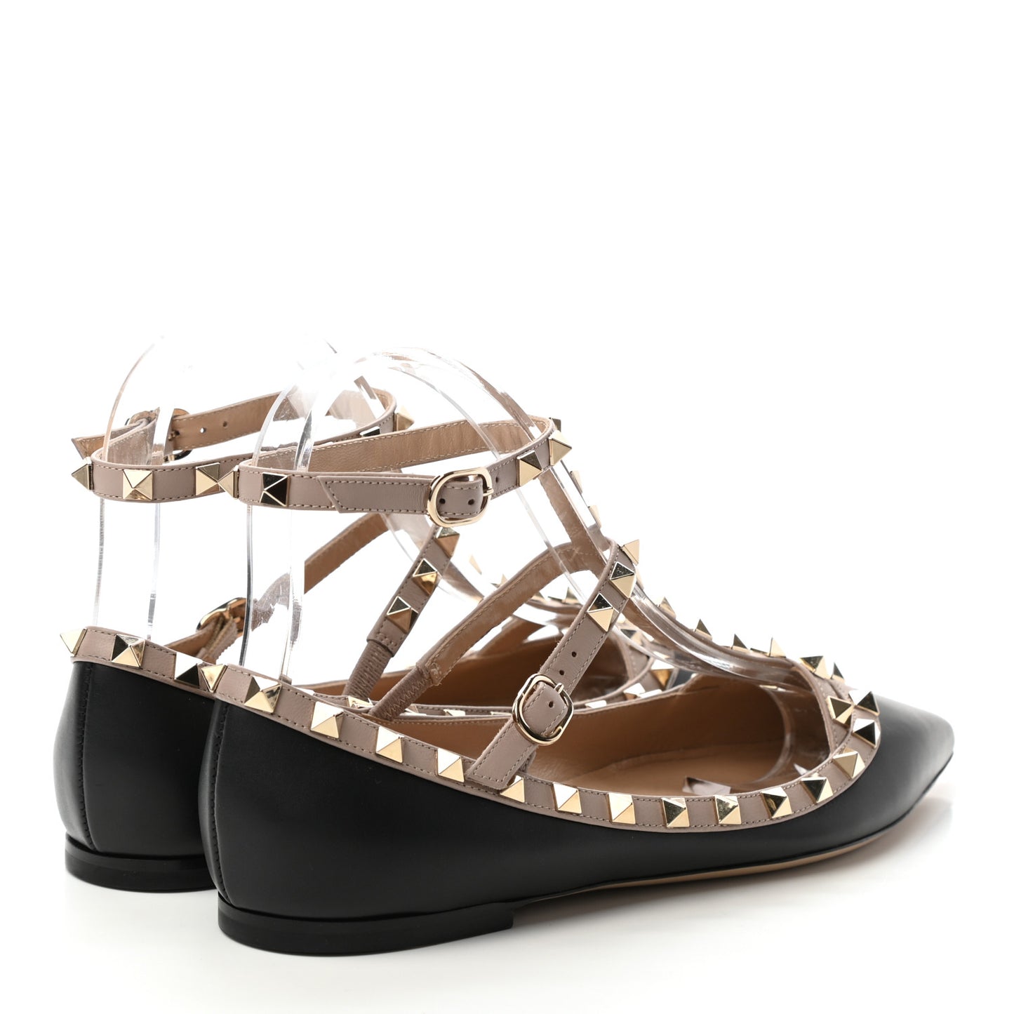 Calfskin Nappa Rockstud Cage Ballerina Flats 38 Black Poudre