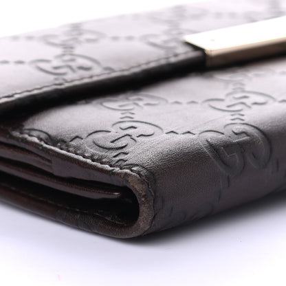Gucci Guccissima Margaux Calfskin Metal Bar Continental Flap Wallet Chocolate 10 of 11