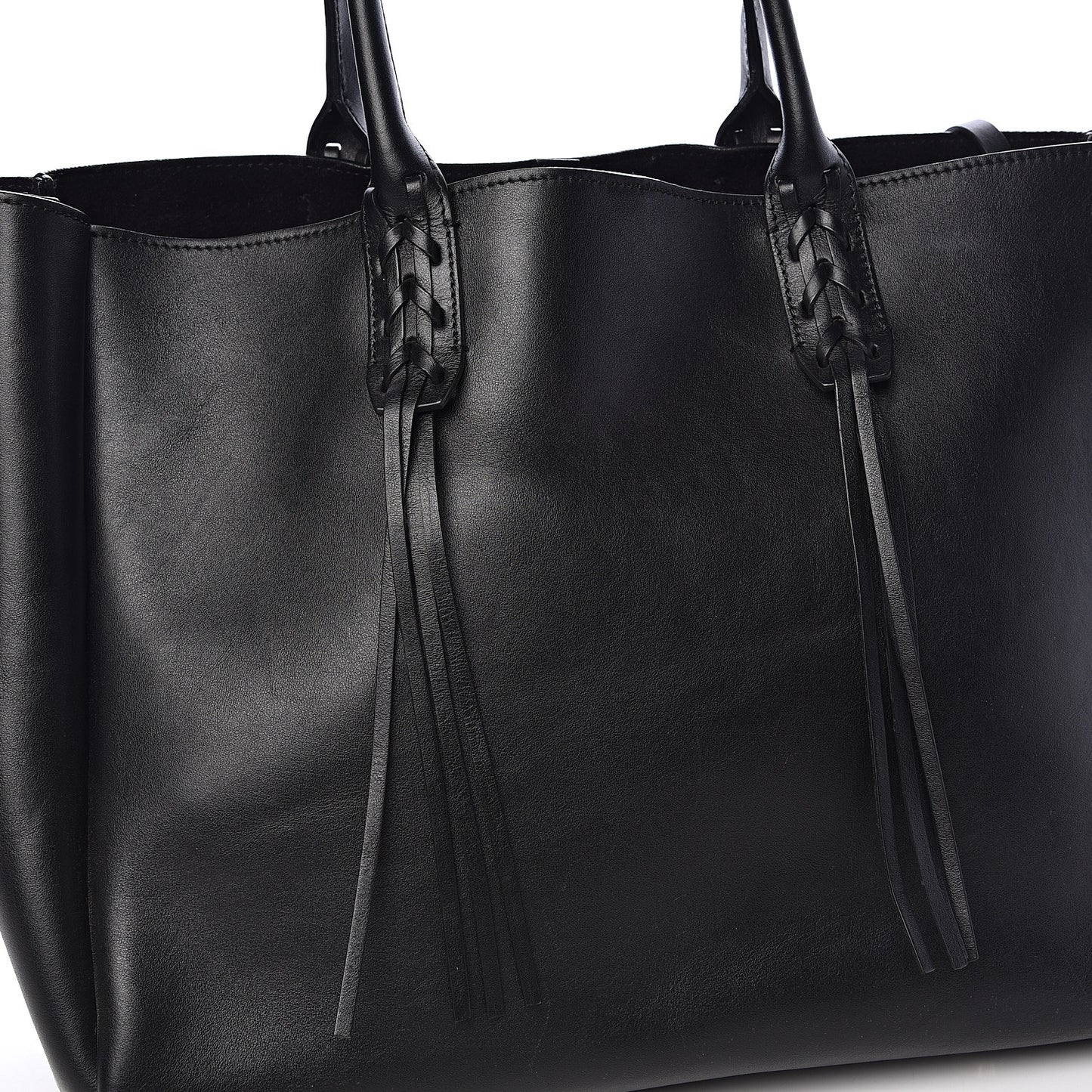 Smooth Calfskin Small Fringe Shopper Tote Black