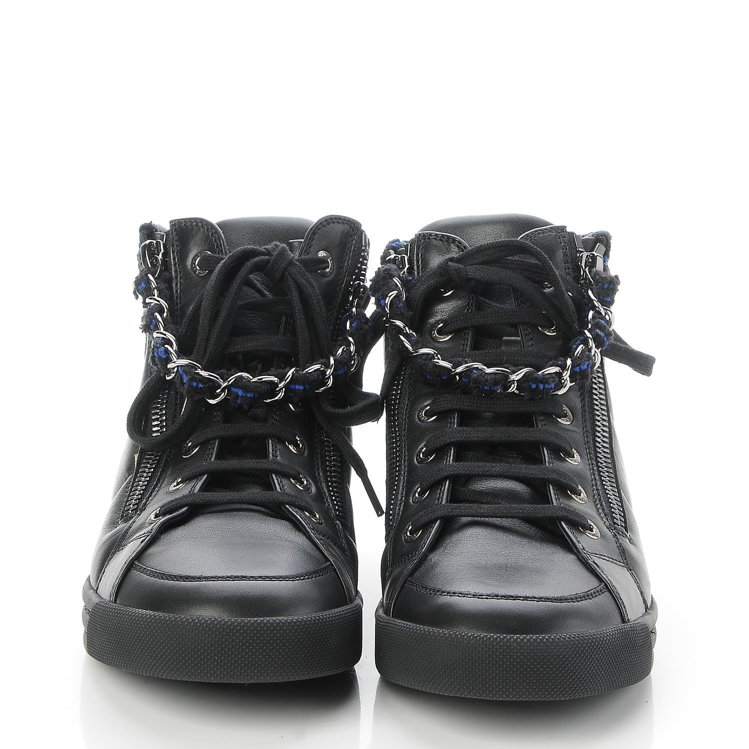 Chanel Lambskin Tweed Zipped Sneakers 38.5 Black Blue 2 of 9