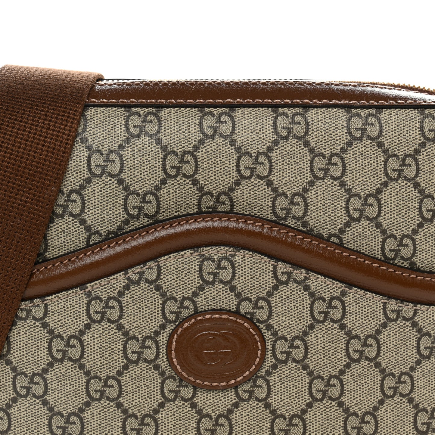 GG Supreme Monogram Azalea Calfskin Retro Interlocking G Messenger Shoulder Bag Beige Ebony Brown Sugar