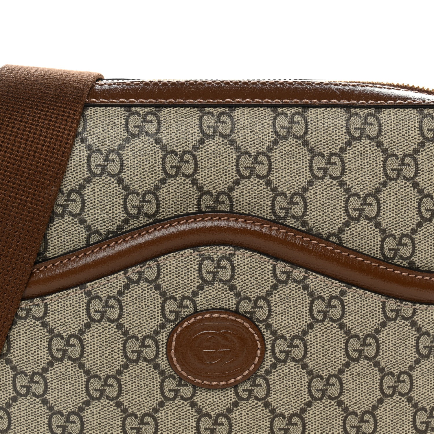 Gucci GG Supreme Monogram Azalea Calfskin Retro Interlocking G Messenger Shoulder Bag Beige Ebony Brown Sugar 7 of 9