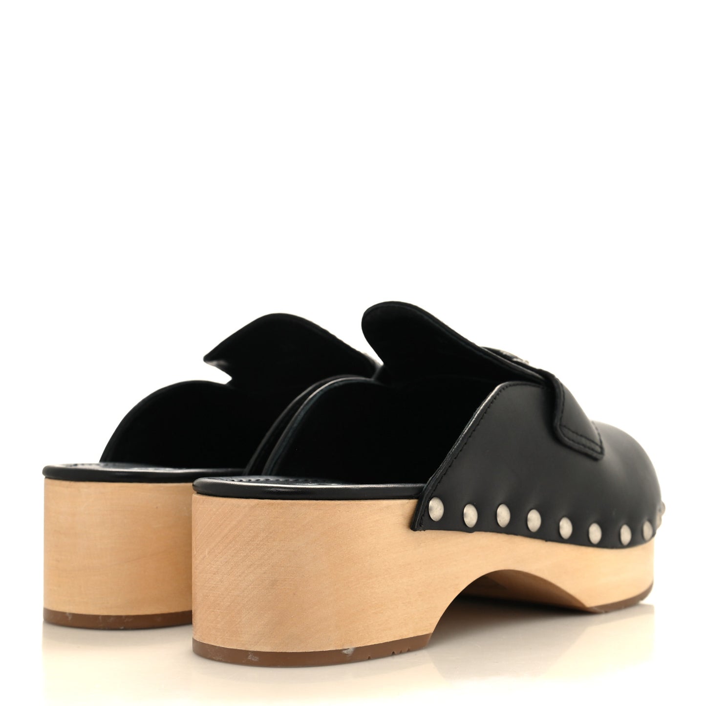 Natural Calfskin Metal Triangle Logo 45mm Clogs 39 Black Sabbia