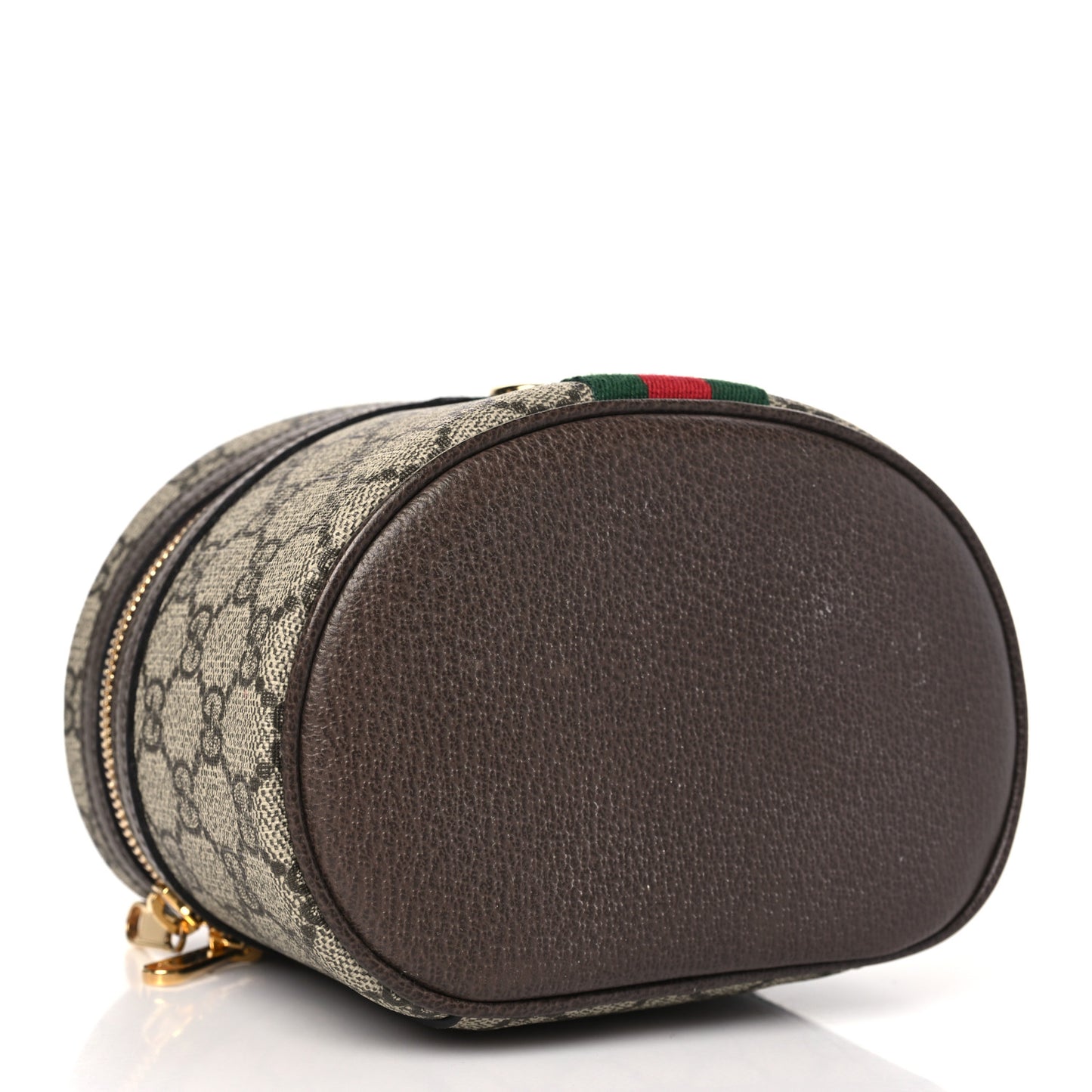 GG Supreme Monogram Textured Calfskin Web Ophidia Vanity Cosmetic Case Beige Ebony New Acero