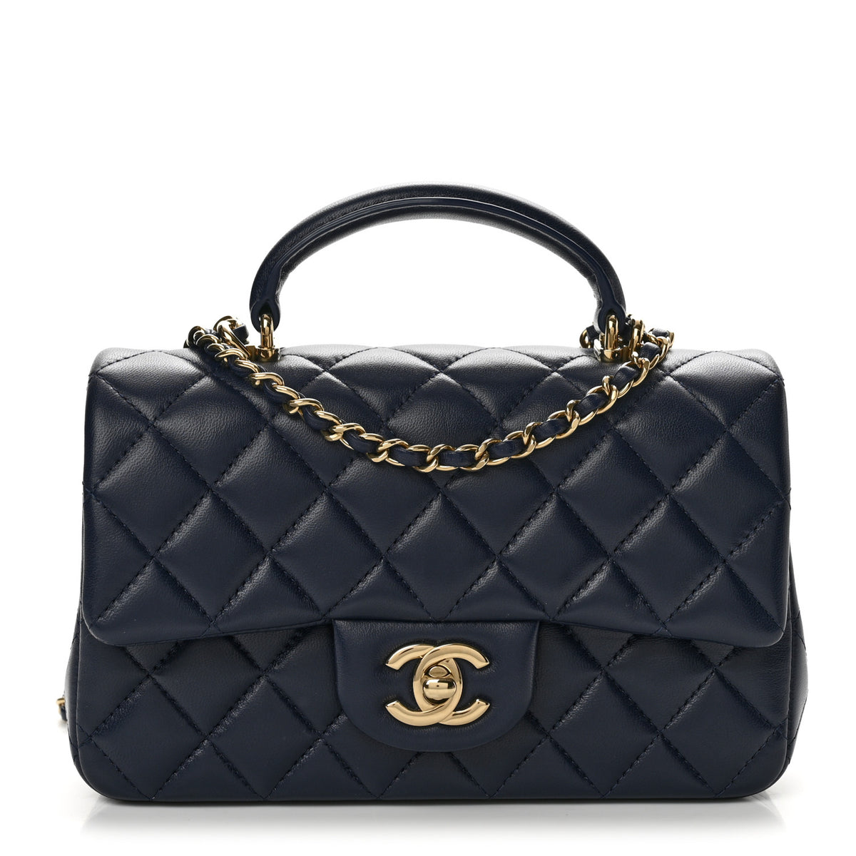 Chanel Lambskin Quilted Mini Top Handle Rectangular Flap Navy Blue 1 of 12