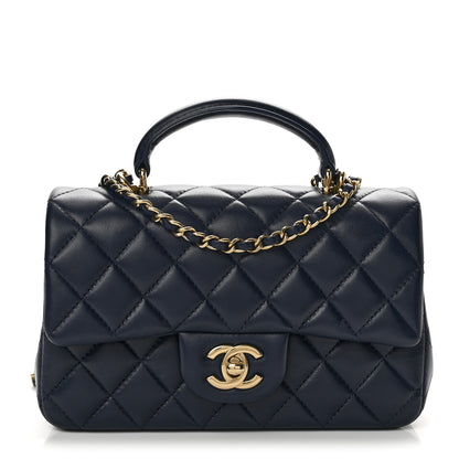Chanel Lambskin Quilted Mini Top Handle Rectangular Flap Navy Blue 1 of 12