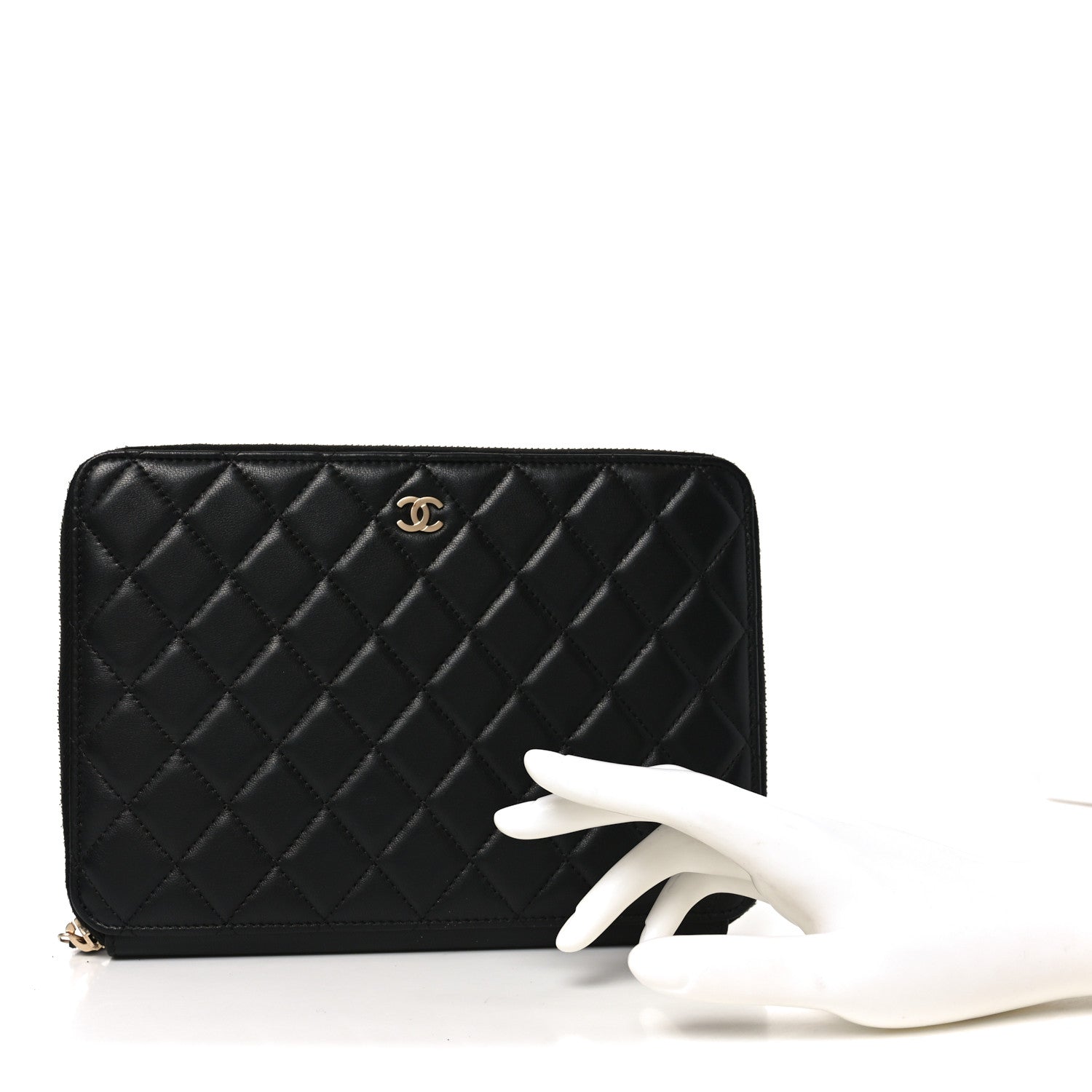 Chanel Lambskin Quilted Large Zip Around Organizer Wallet Black 2 of 9
