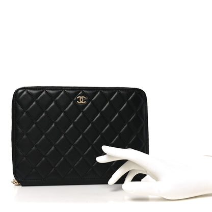 Chanel Lambskin Quilted Large Zip Around Organizer Wallet Black 2 of 9