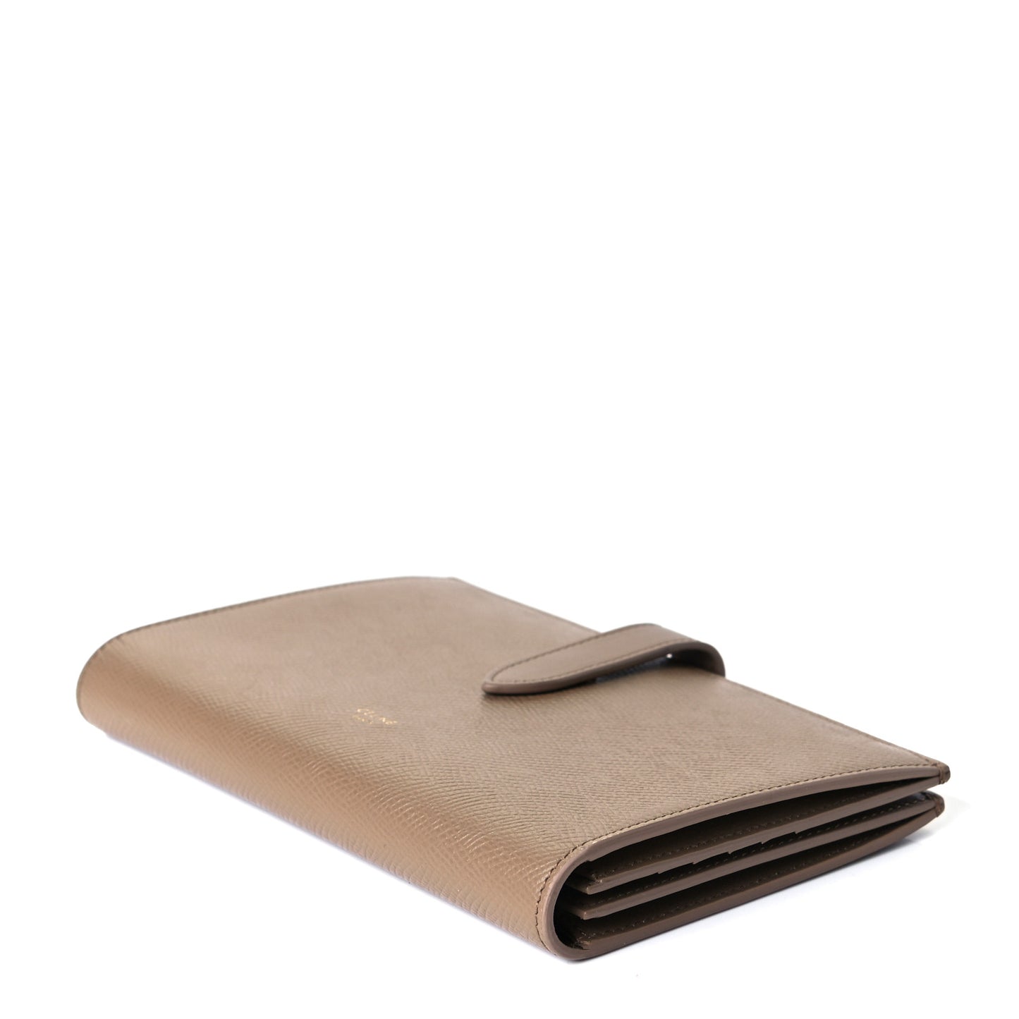 Grained Calfskin Large Multifunction Strap Wallet Taupe