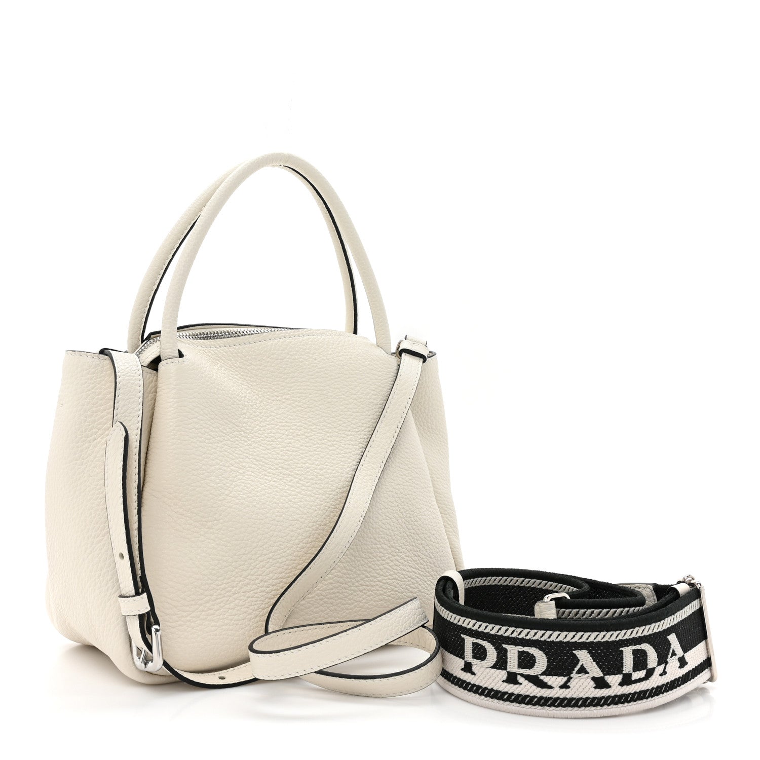 Prada Vitello Daino Soft Small Zippered Top Handle Bag White 3 of 8