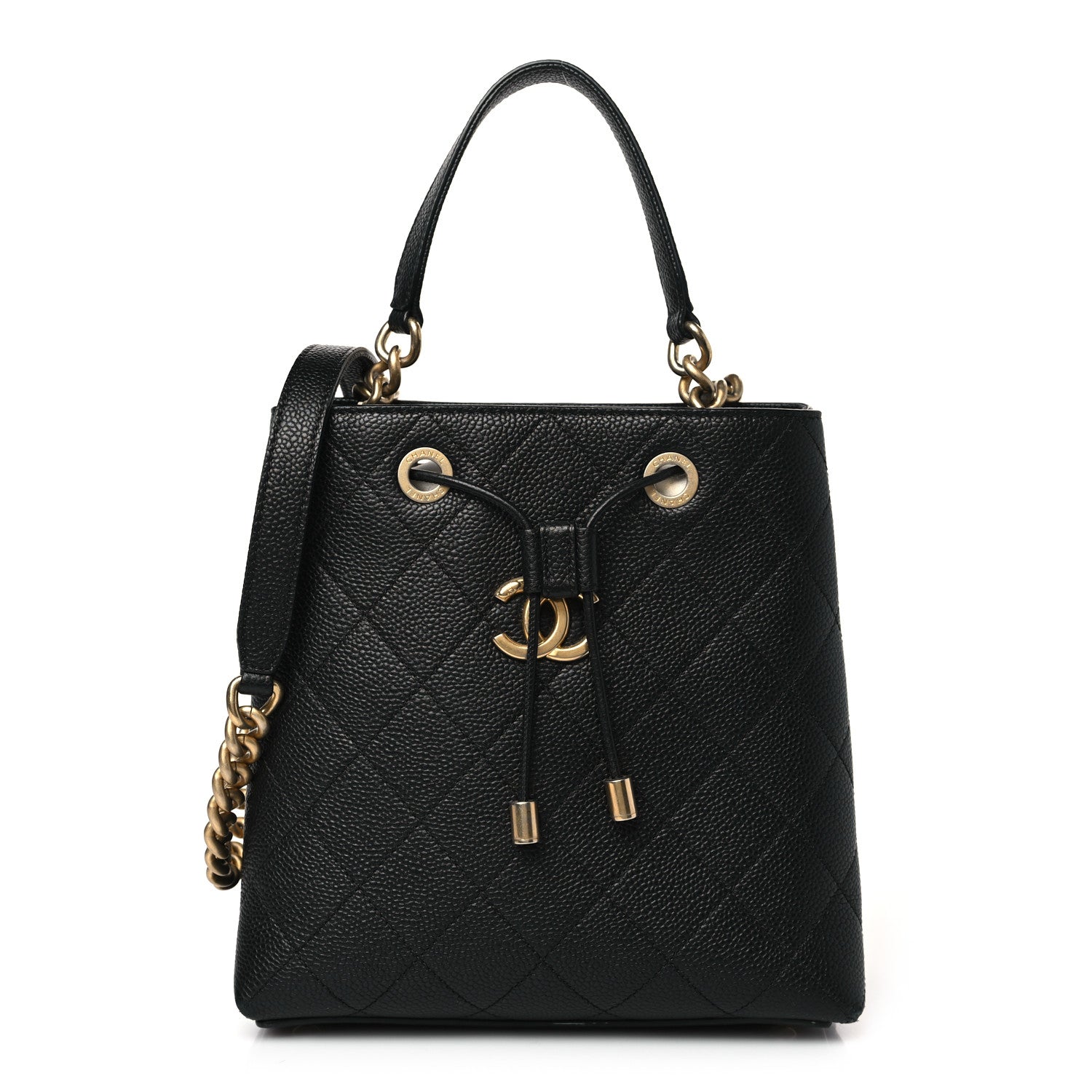 Chanel Grained Calfskin Stitched Small Drawstring Bag Black 1 of 9
