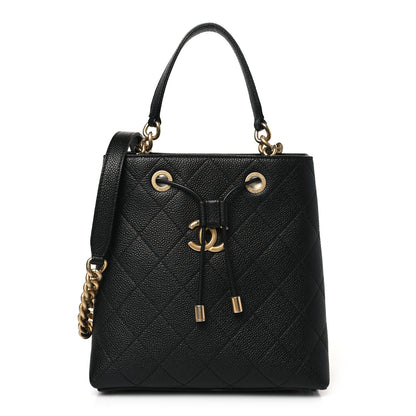 Chanel Grained Calfskin Stitched Small Drawstring Bag Black 1 of 9