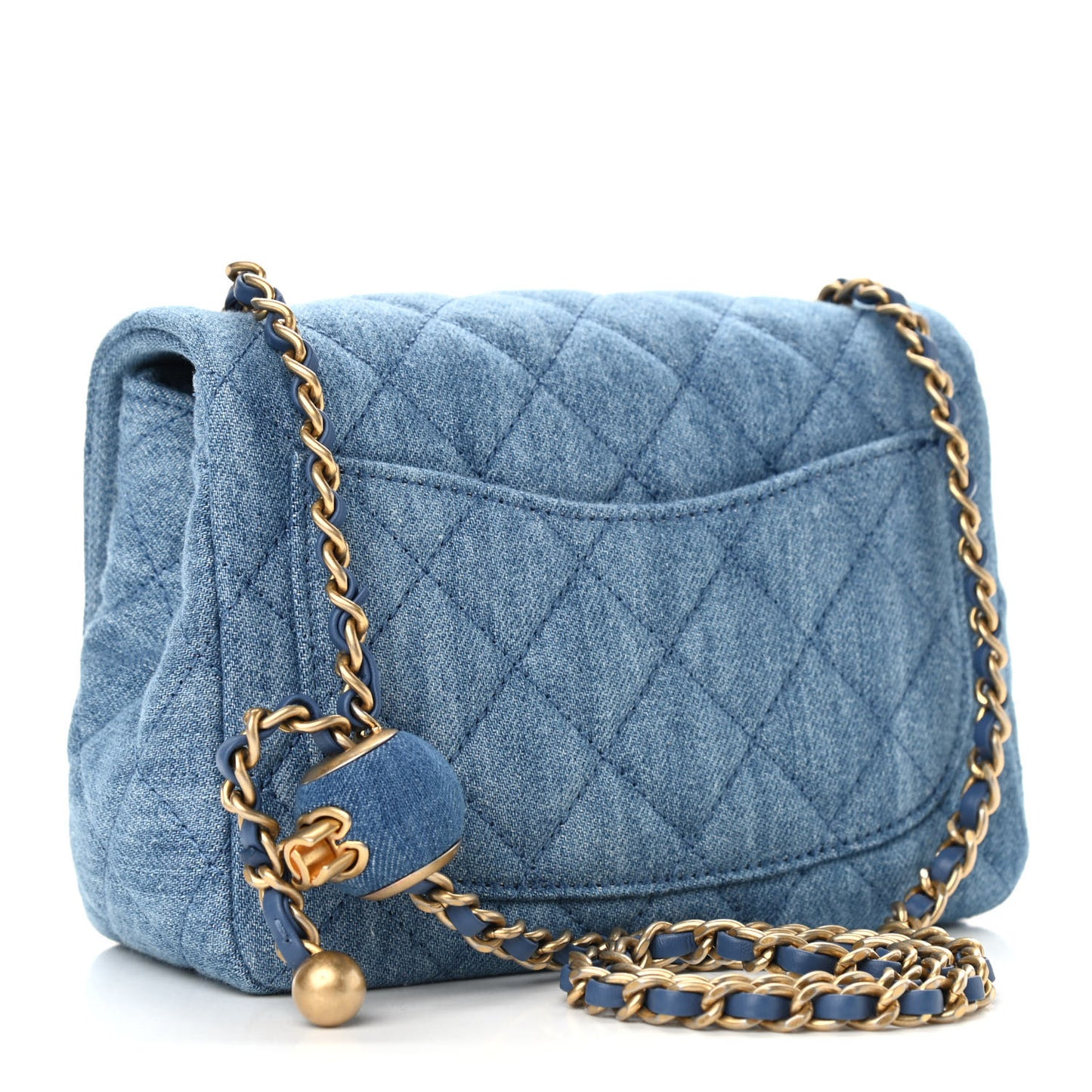Denim Quilted Mini Pearl Crush Flap Blue