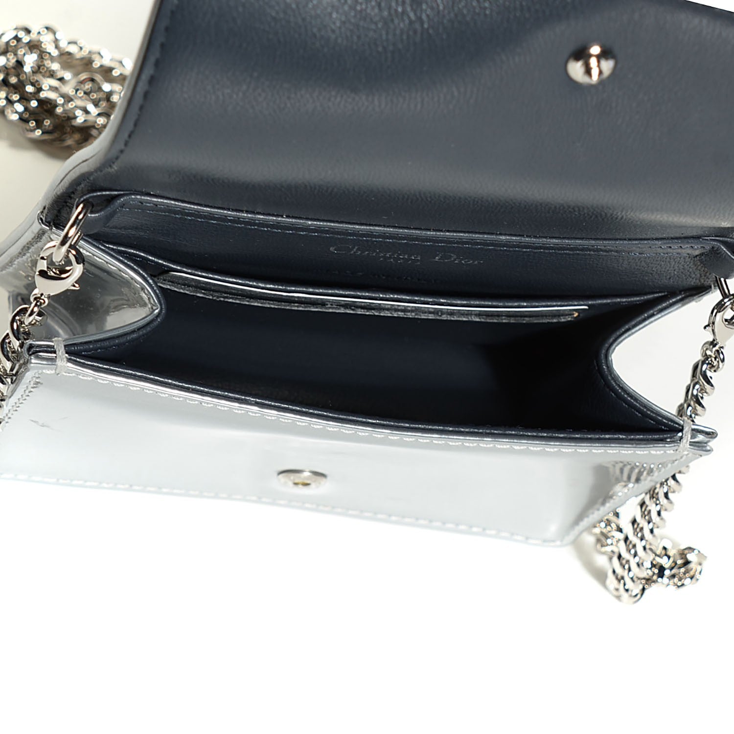 Christian Dior Metallic Patent Micro-Cannage Baby Diorama Flap Bag Silver 6 of 8