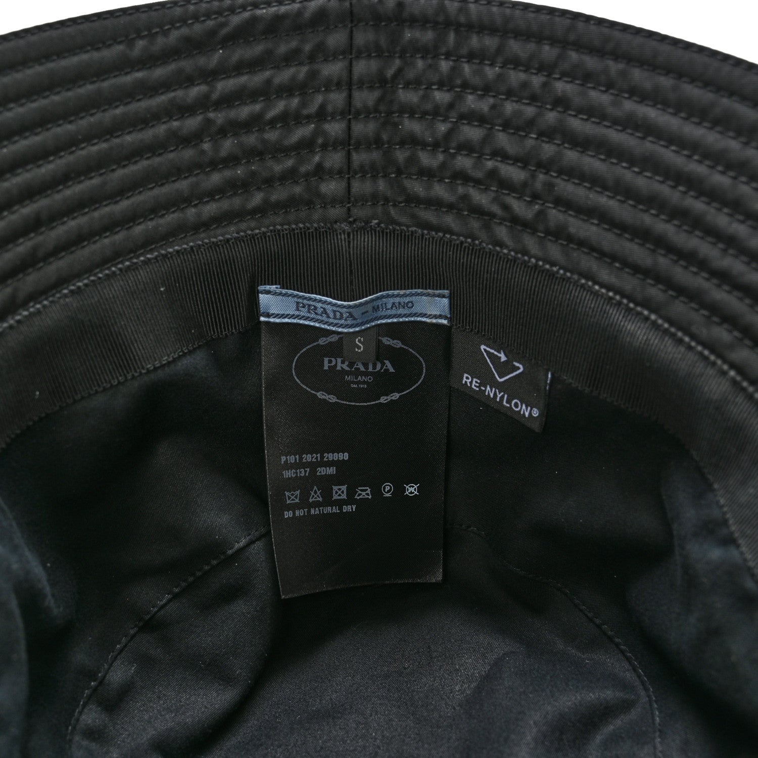 Prada Re-Nylon Metal Triangle Logo Womens Bucket Hat S Black 8 of 9