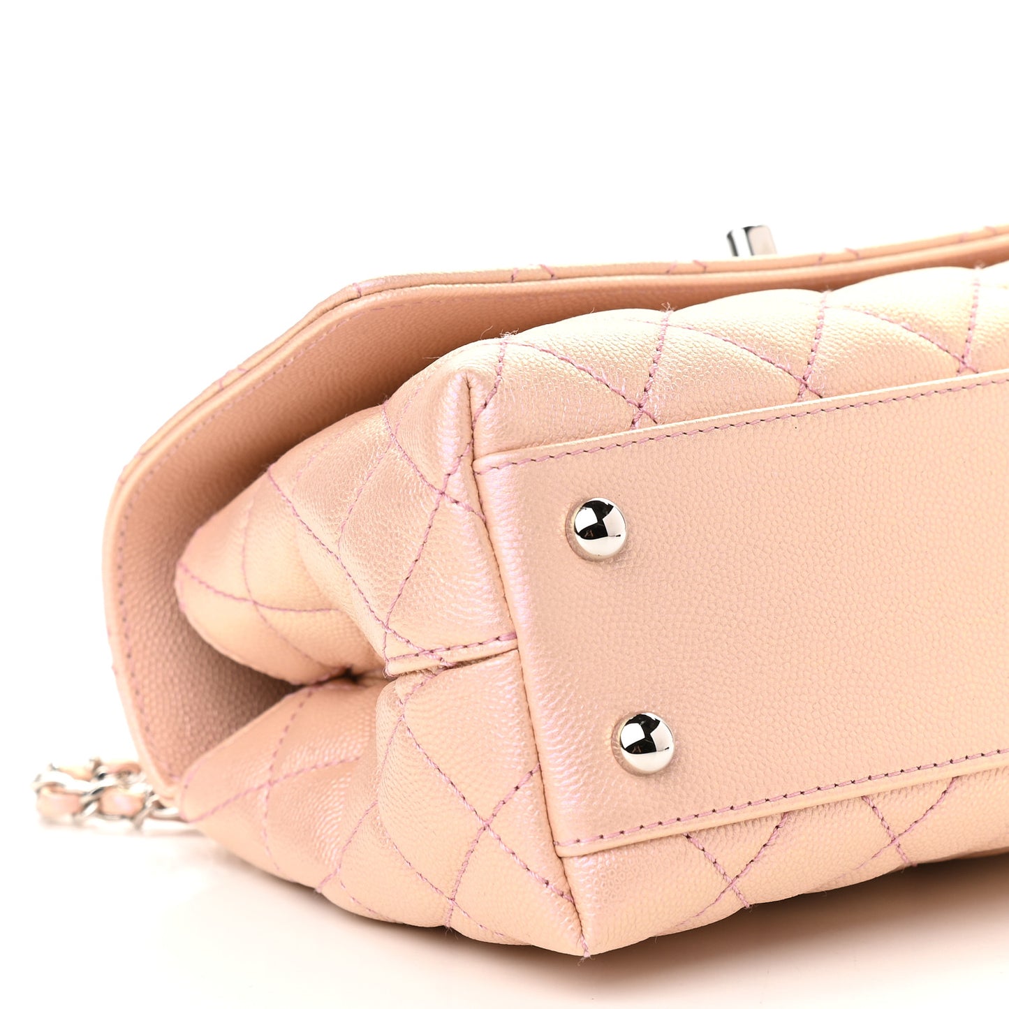 Iridescent Caviar Quilted Mini Coco Handle Flap Pink
