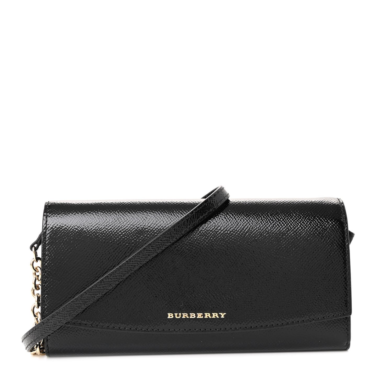 Patent Grainy Calfskin Henley Wallet On Chain Black