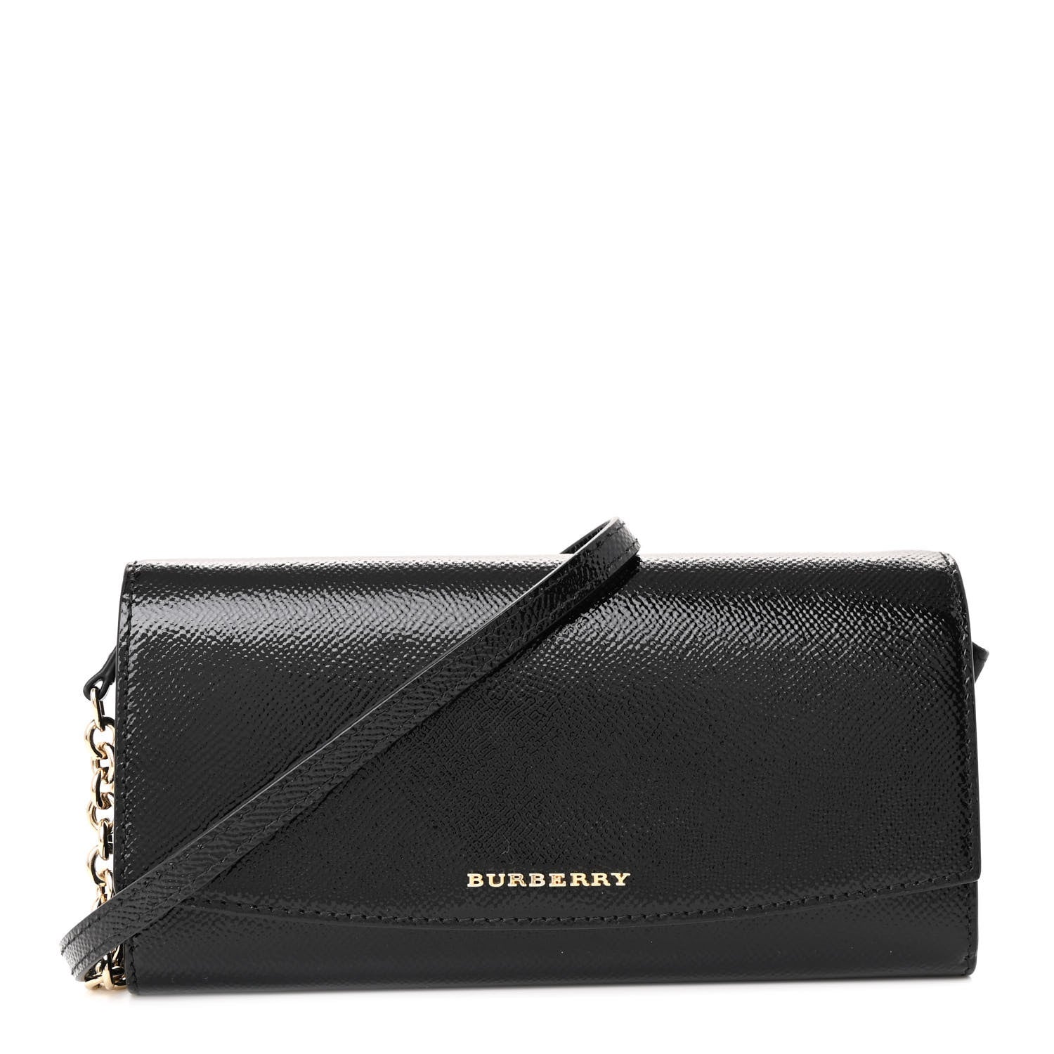 Burberry Patent Grainy Calfskin Henley Wallet On Chain Black 1 of 12